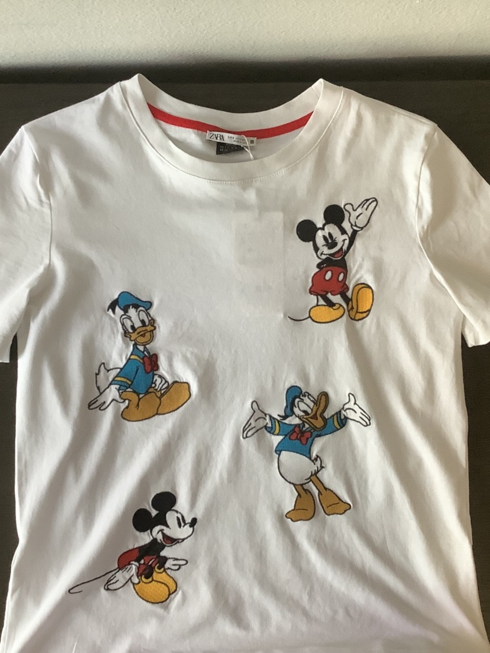 NWT Zara Women Disney Mickey Mouse & Donald Duck White Graphic T Shirt Small